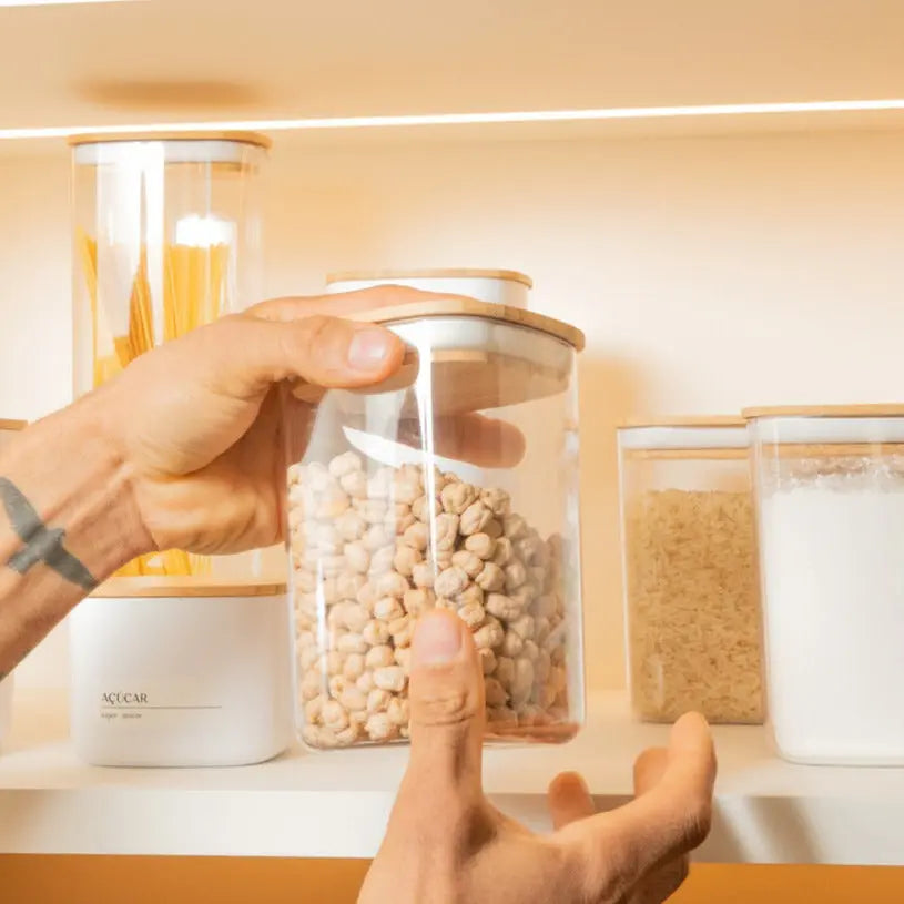 Pote Hermético Organizador Tampa de Bambu Natural Sanchz Design