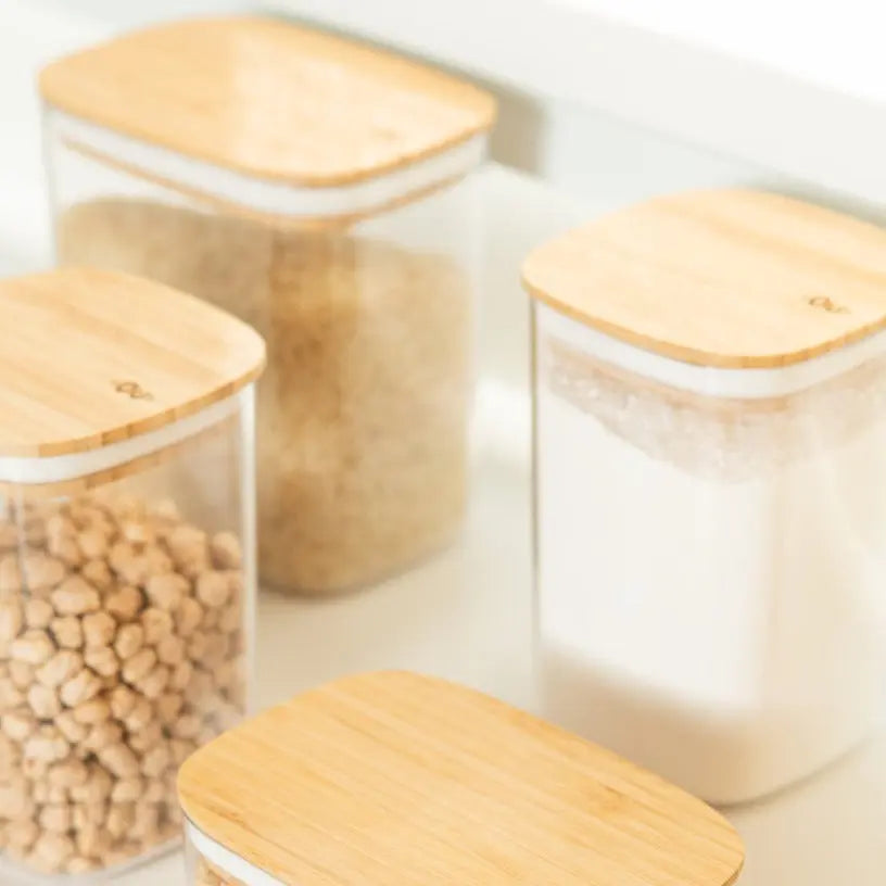 Pote Hermético Organizador Tampa de Bambu Natural Sanchz Design